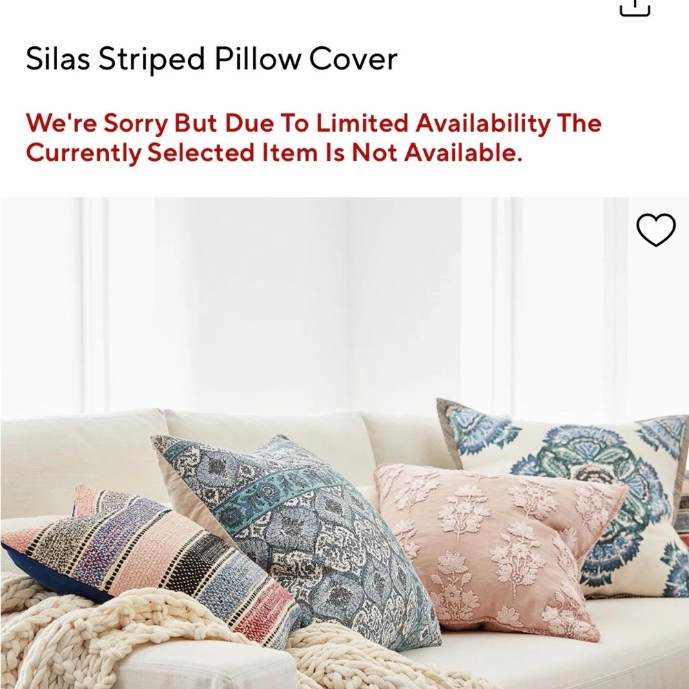 Pottery Barn “Silas” Accent Pillow, 18”, Excellent Condition